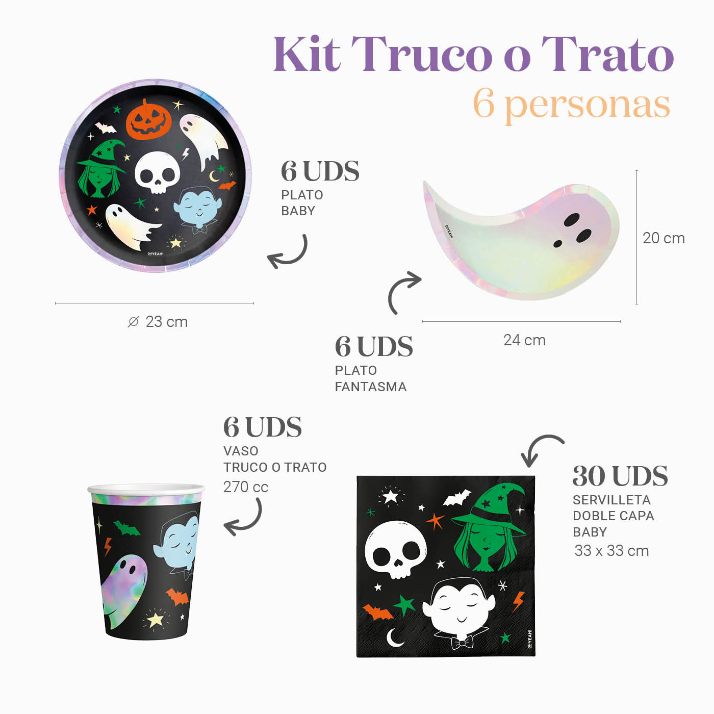 Kit Mesa Basic Truco o Trato 6 Personas 48 uds