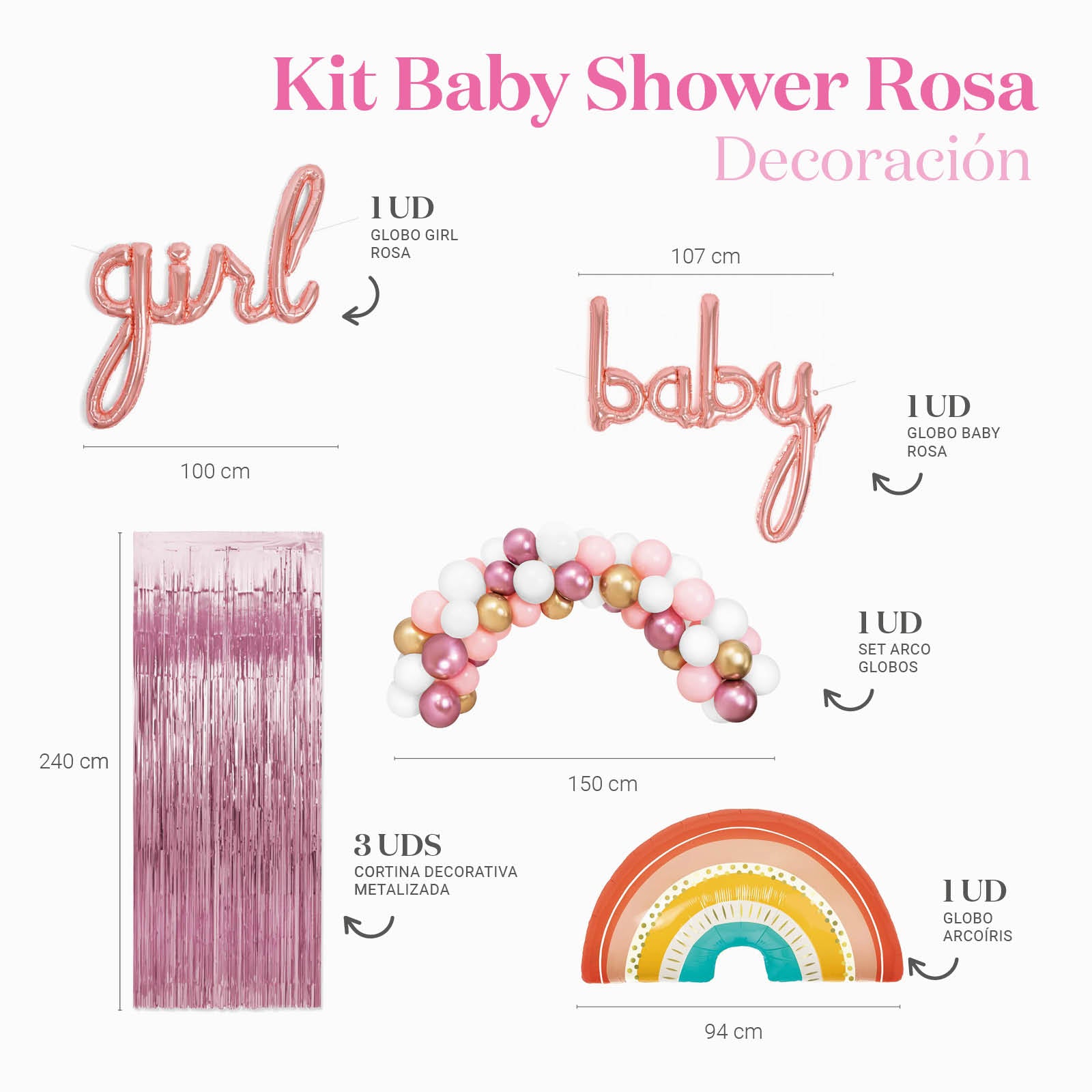 Kit Decoración Ambiente Baby Shower Rosa