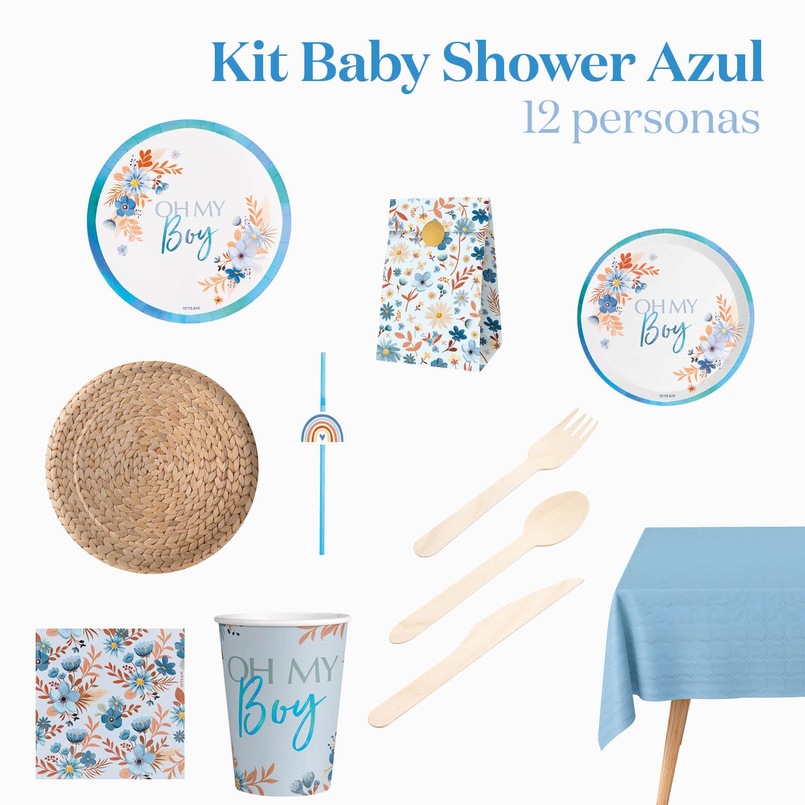 Premium table kit 12 people baby shower blue