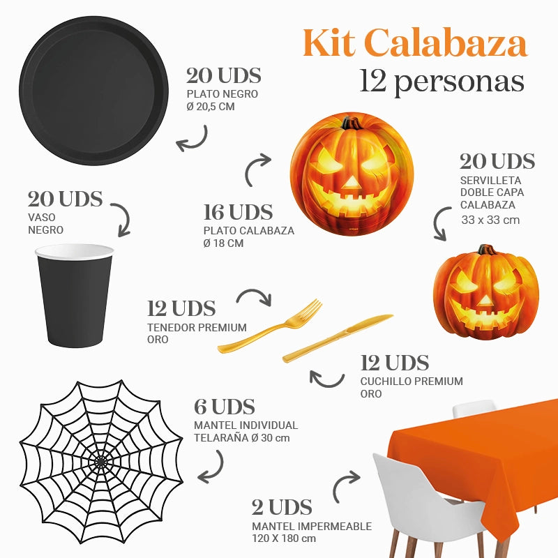 Kit Mesa Premium Calabaza 12 personas