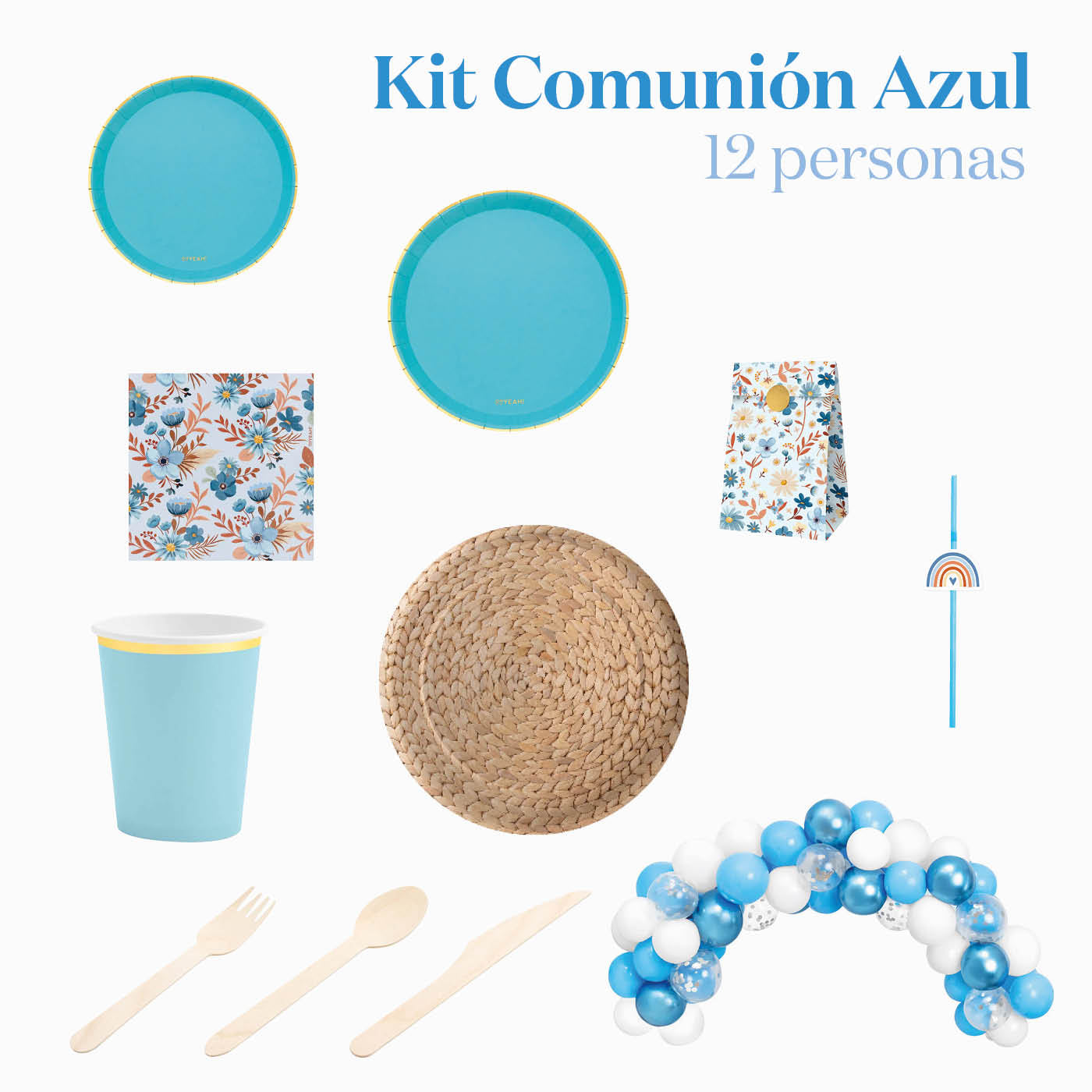 Kit Mesa Premium 12 Personas Comunión Azul