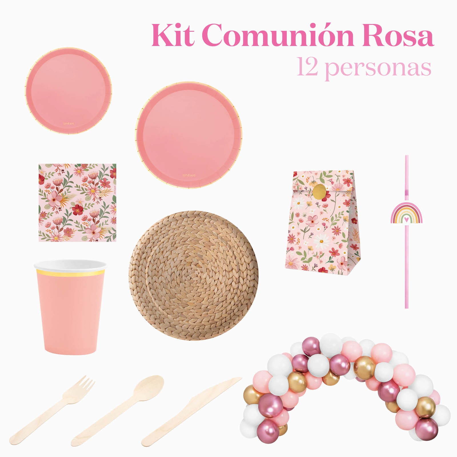 Kit da tavolo premium 12 persone comunioni rosa