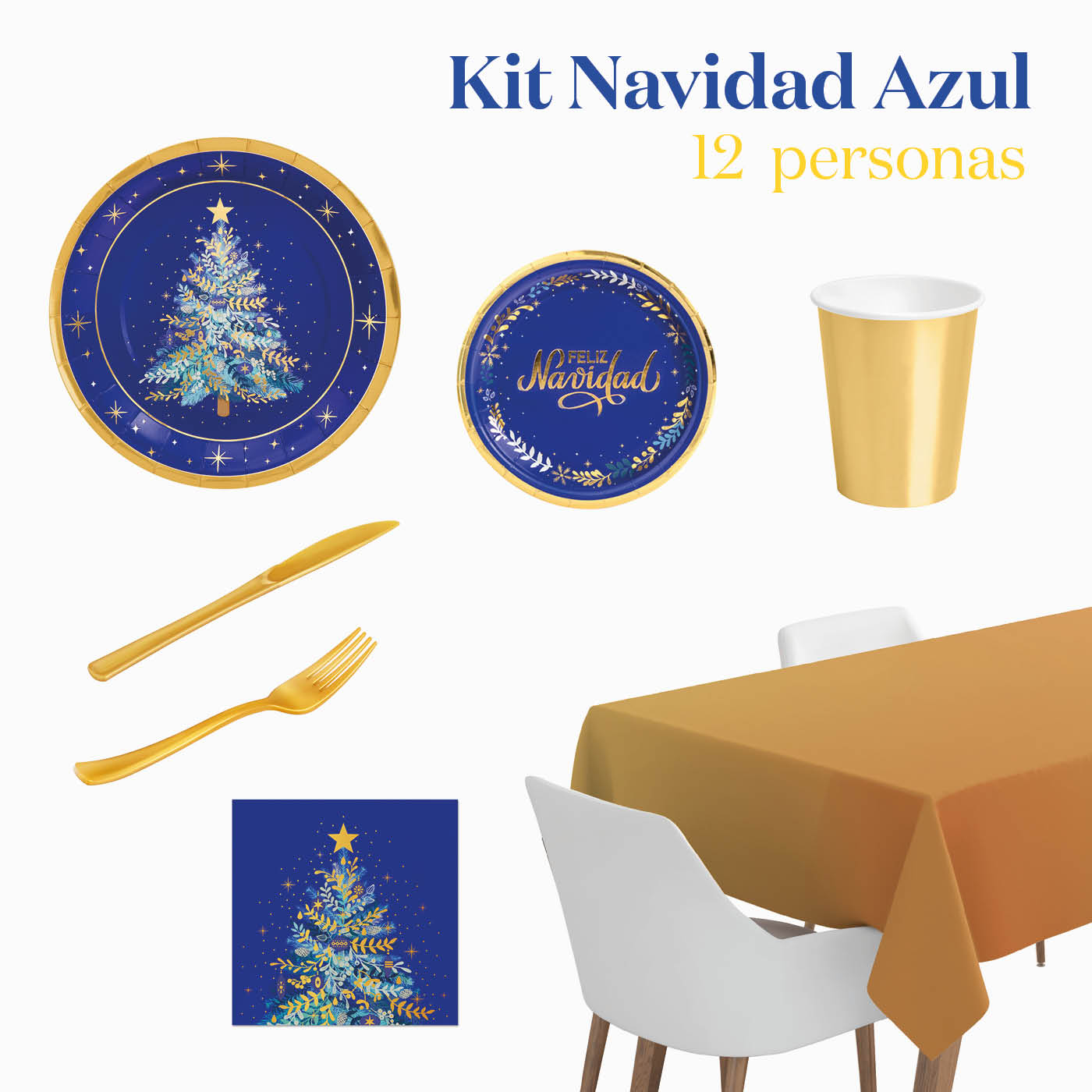 Kit Mesa Premium Navidad Azul Noche 12 Personas