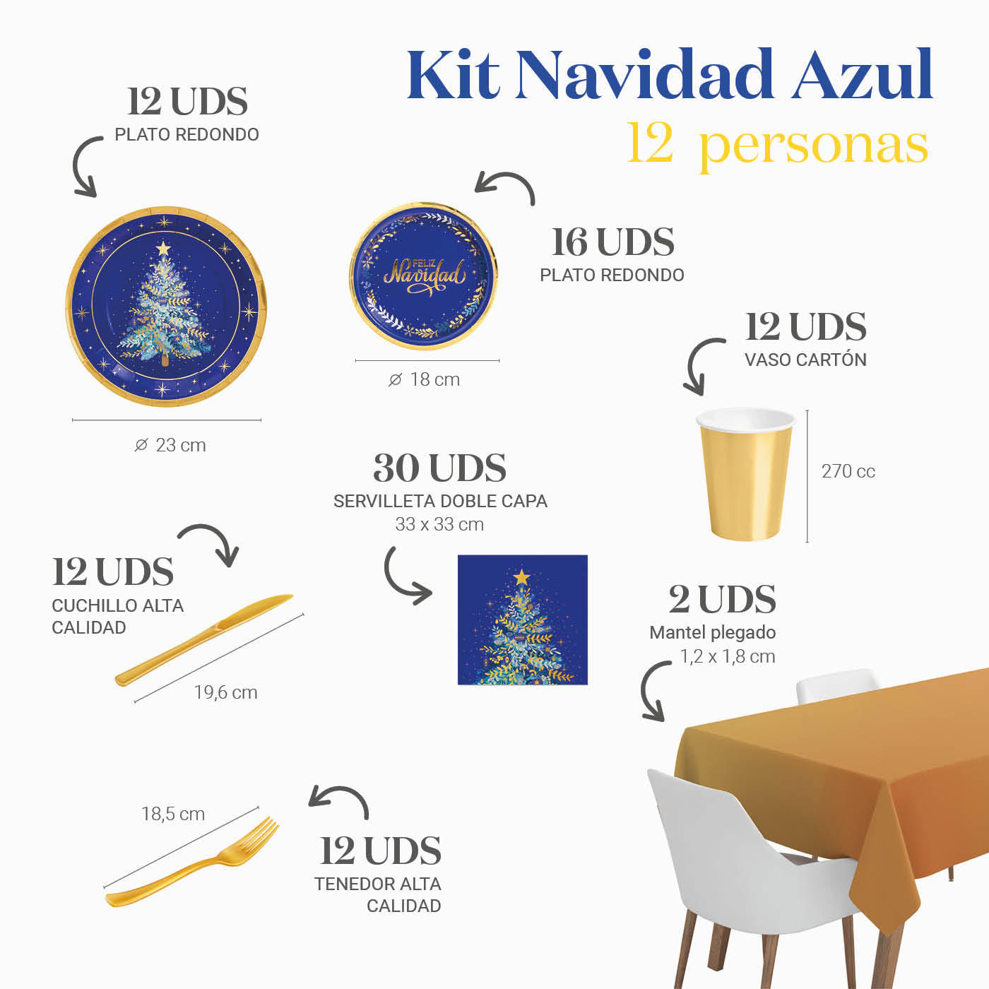 Kit Mesa Premium Navidad Azul Noche 12 Personas