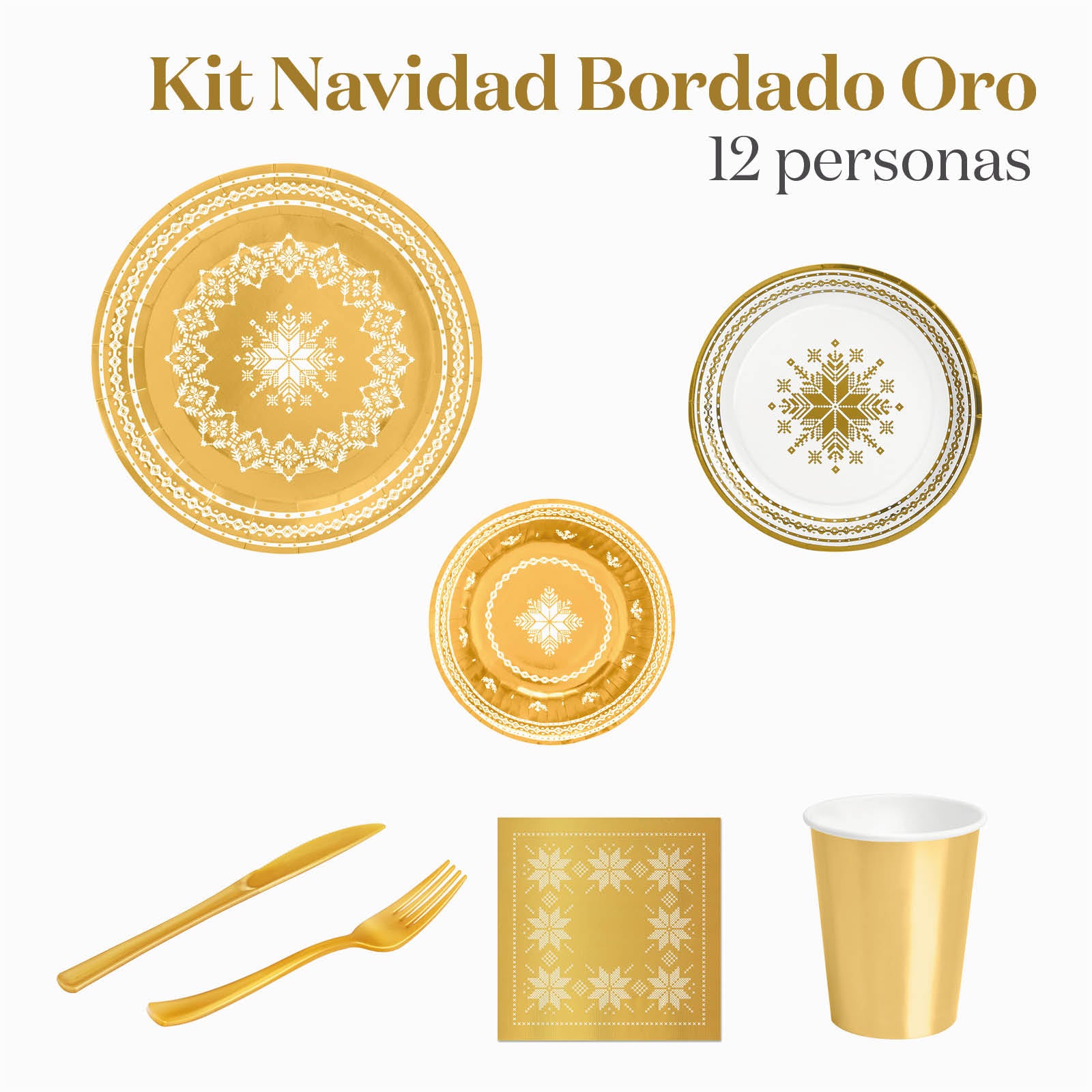 Kit Mesa Premium Navidad Bordado Oro 12 Personas