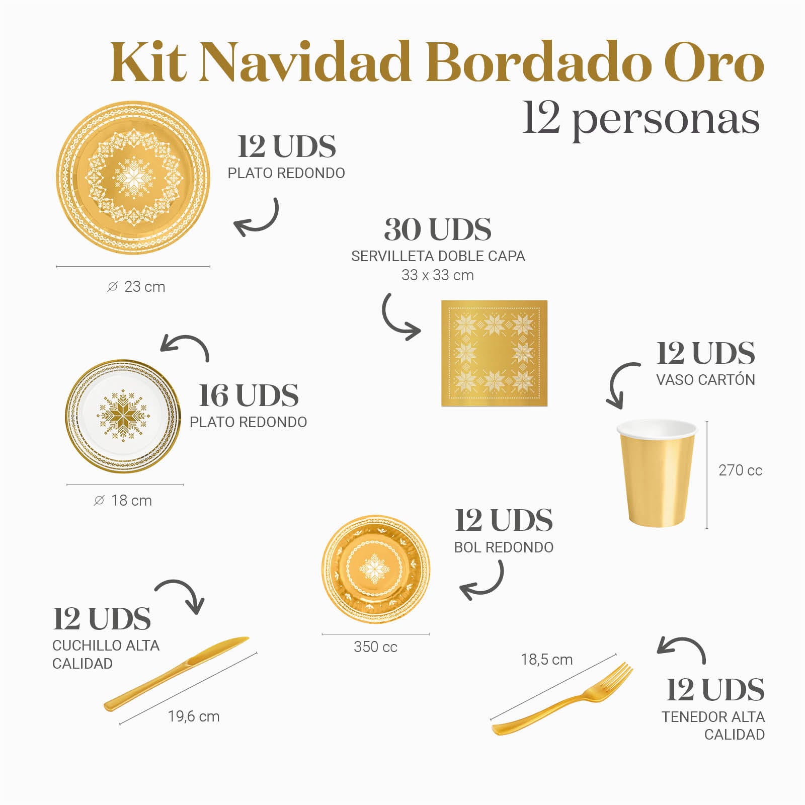 Kit Mesa Premium Navidad Bordado Oro 12 Personas