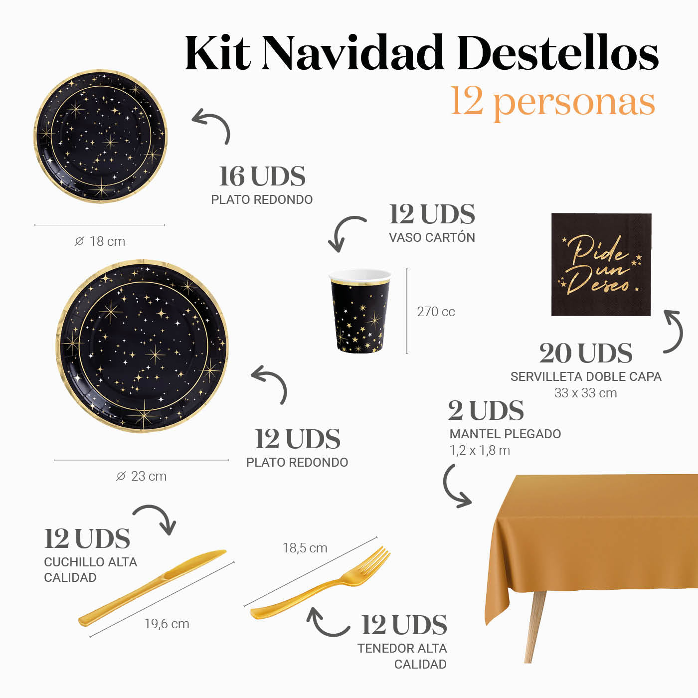 Kit Mesa Premium Navidad Destellos 12 Personas