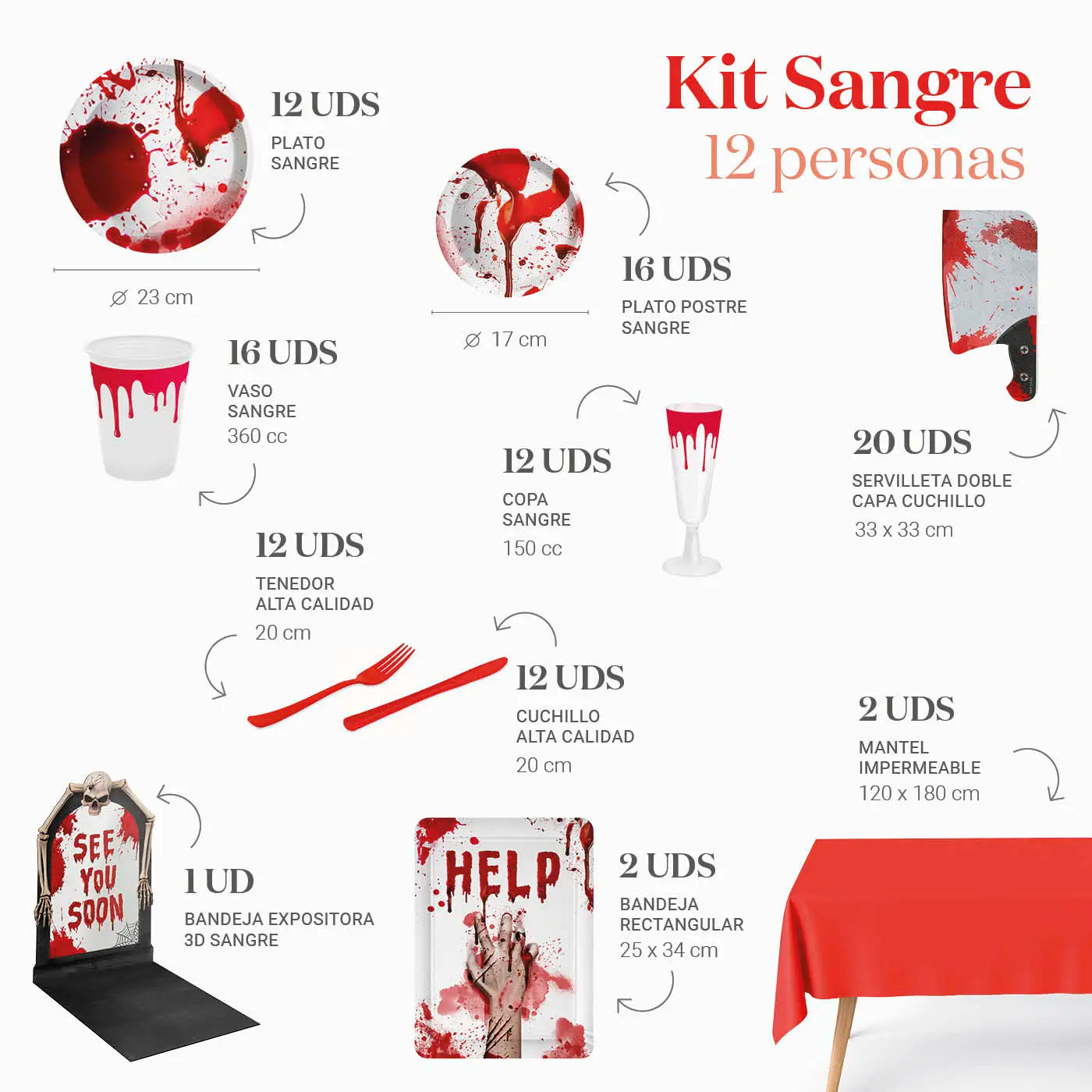 Kit Mesa Premium Sangre 12 Personas