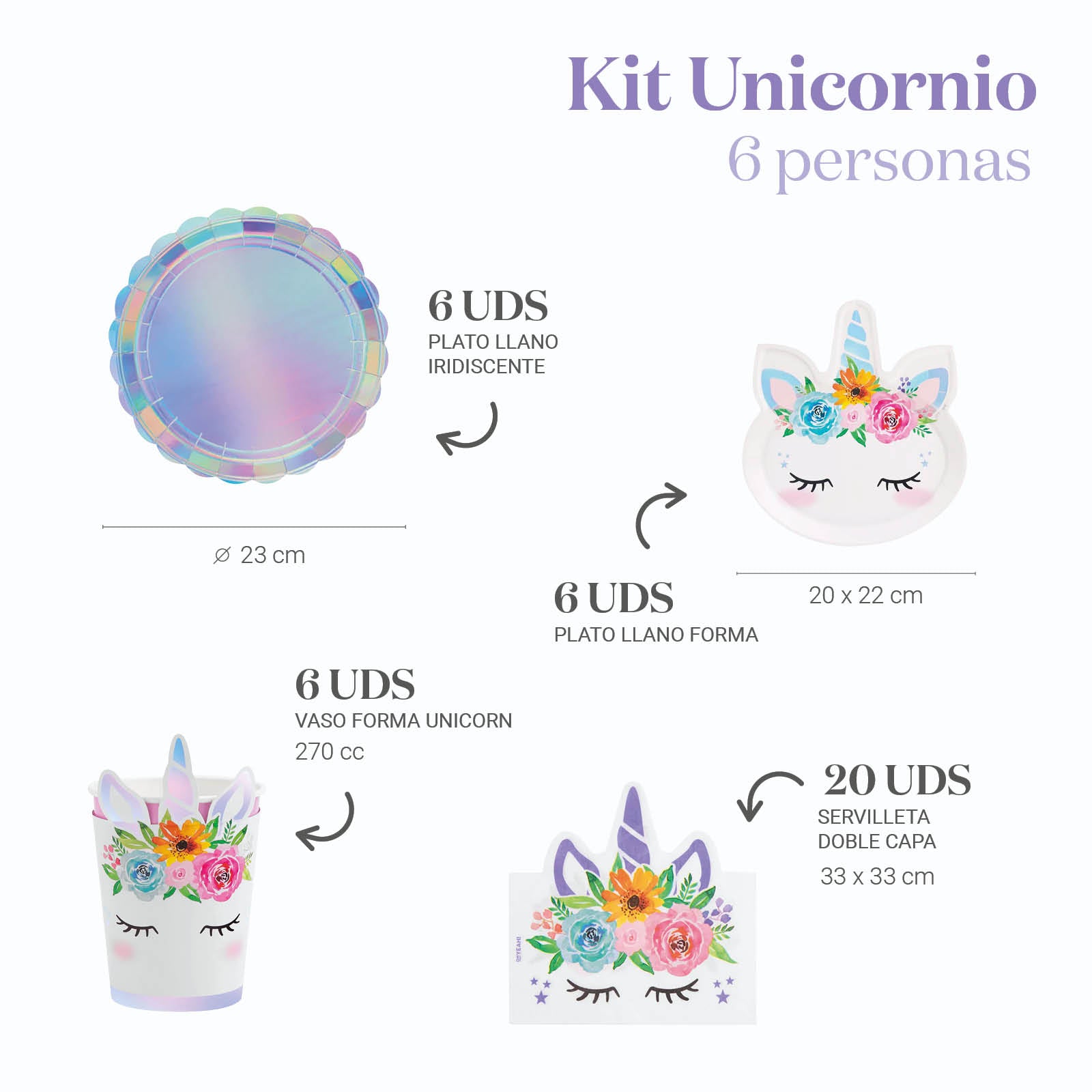 Kit da tavolo di base 6 Unicorno Persone