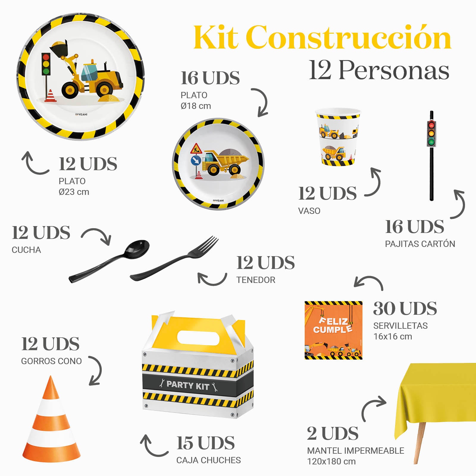 Kit Mesa Premium 12 Personas Construcción