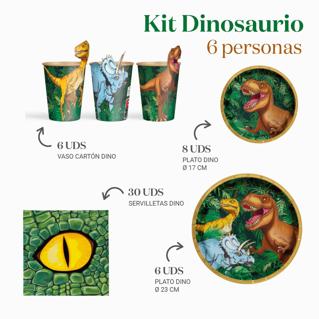 Kit da tavolo di base 6 persone Dinosaur