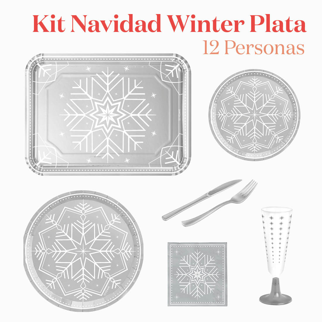 Kit de mesa de inverno premium 12 pessoas de prata