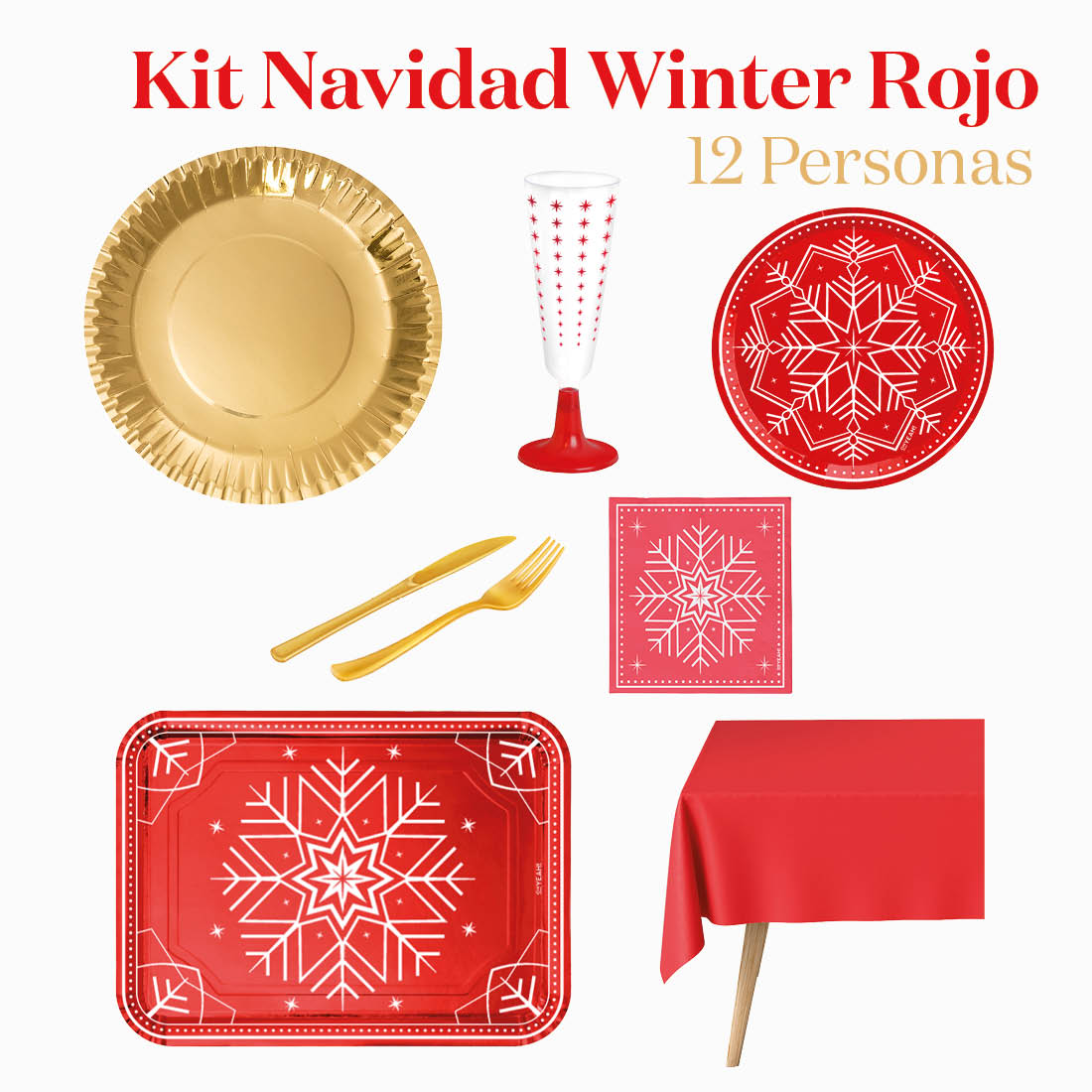 Kit da tavolo invernale premium 12 persone rosse