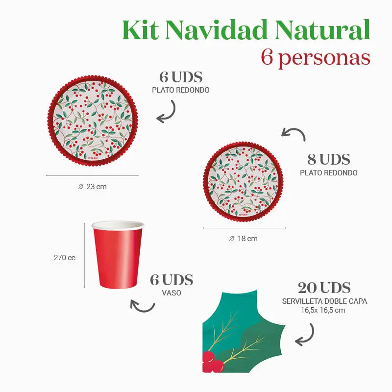 Kit Mesa Basic Navidad Natural Acebo 6 Personas