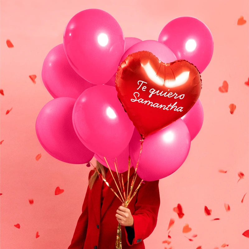 Set Globos Corazón Rojo Frase Personalizado