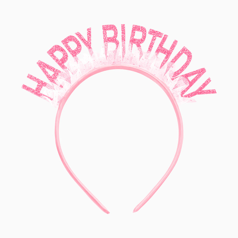 Birthday headband "Happy Birthday" glitter with pink tulle