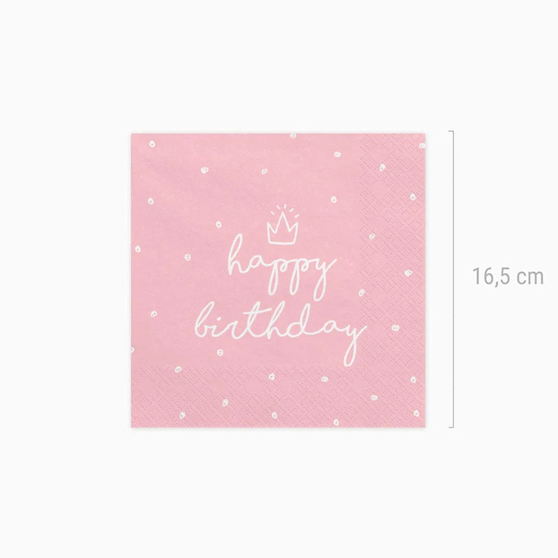 Servilletas Papel "Happy Birthday" Corona Rosa