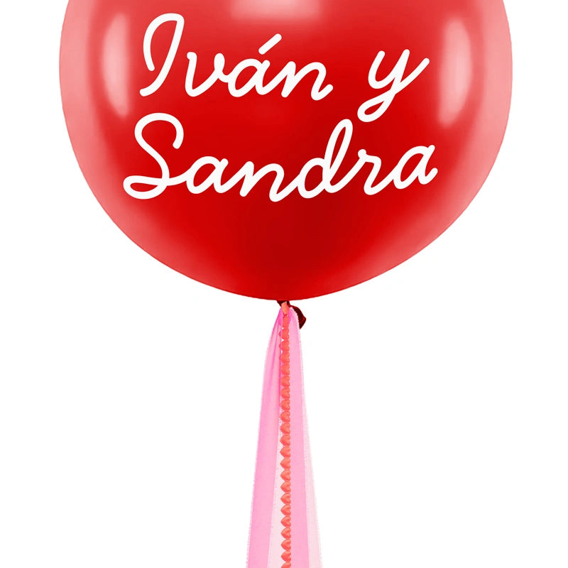 Globo Jumbo 60 cm Rojo Telas Corazón Personalizado Vinilo Blanco