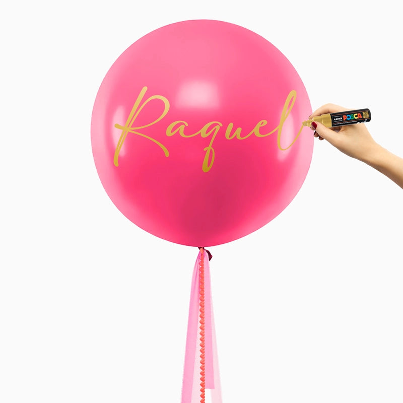 Globo Jumbo 60 cm Rosa Telas Gasas Rosa Personalizado Rotulador Oro