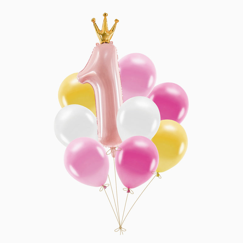 Imposta palloncini il mio primo compleanno rosa