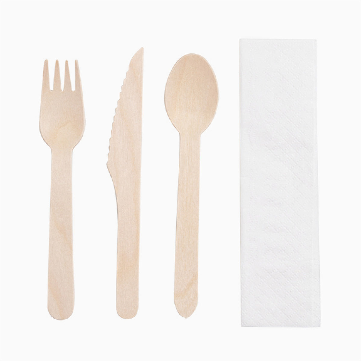 Set covered fork, knife and wooden spoon