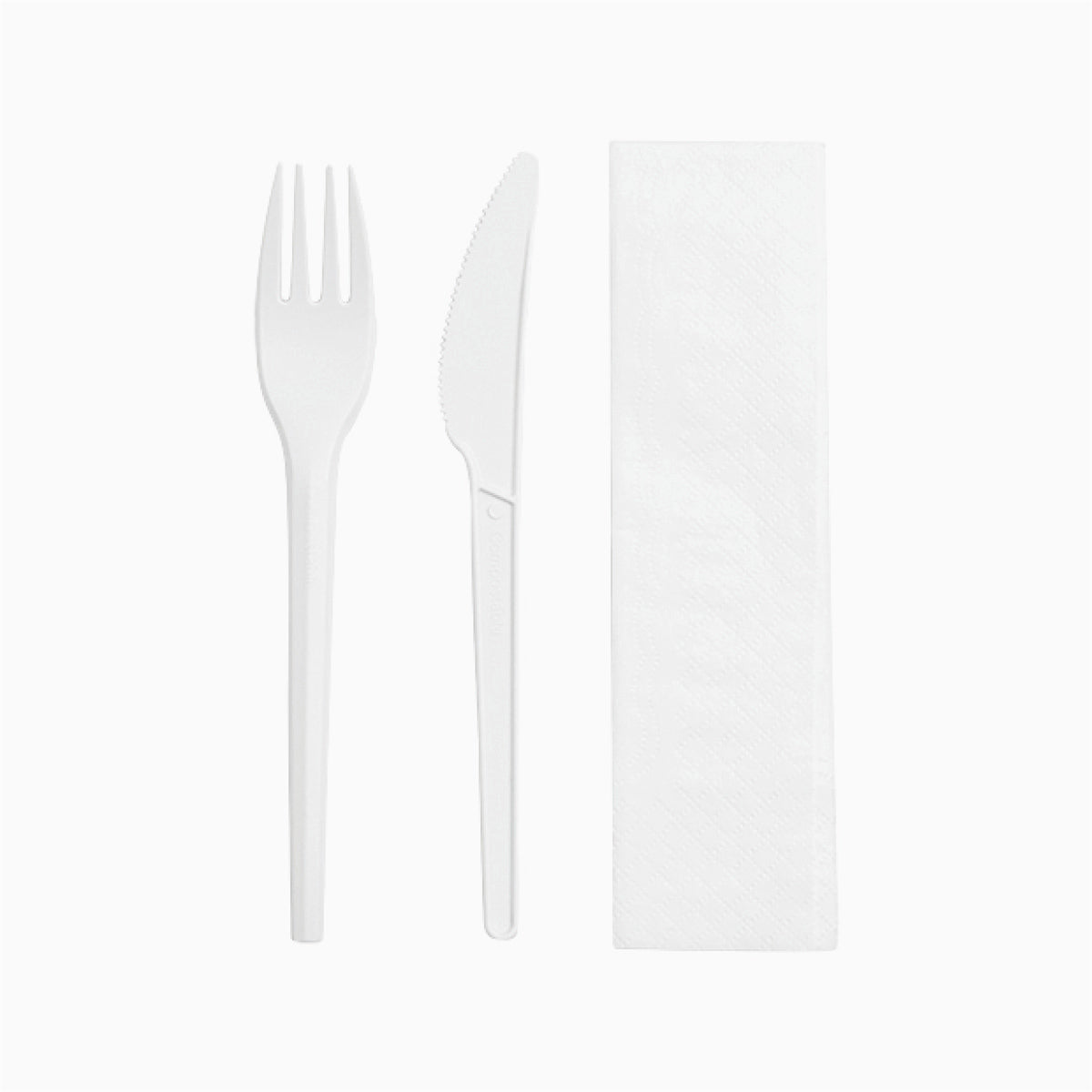 Set napkins paper, knife and compostable fork