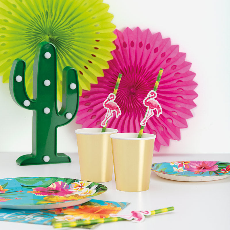 Tropical cardboard straws 20 cm flamenco