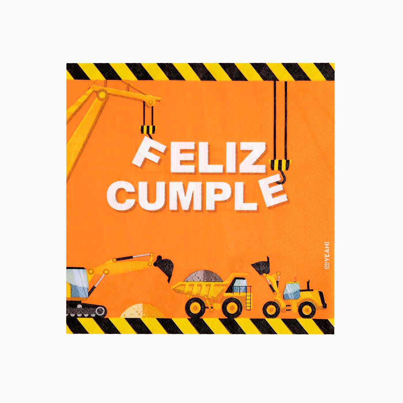 Servilletas Papel "Feliz Cumple" Construcción / Pack 30 uds