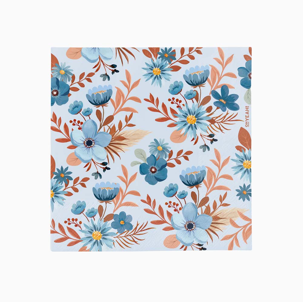 Servilletas Papel Flores Doble Capa Azul