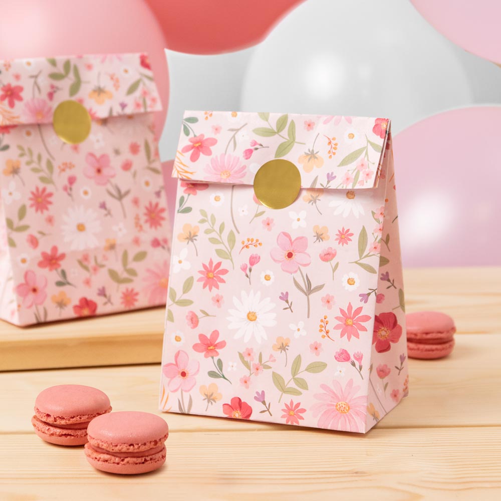 Bolsa Papel Floral Rosa Pastel / Pack de 4 uds