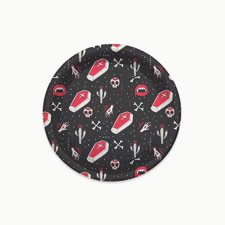 Piatto di plastica rotondo dessert Halloween Ø18 cm nero