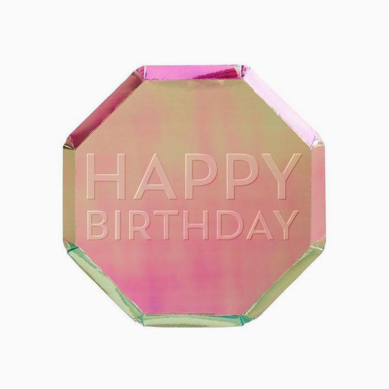 Iridiscent octagonal dishes "Happy Birthday"