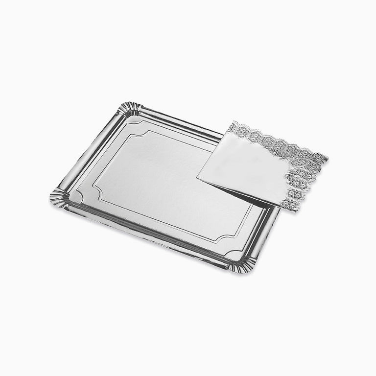 34 x 42 cm silver rectangular cardboard tray