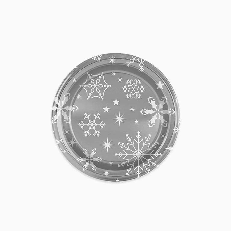 Dessert di piatto di plastica rotondo Natale Ø18 cm Snow Flake