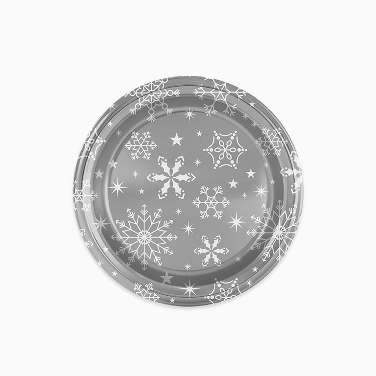 Round plastic dish Christmas Ø23 cm Silver and White snowflake