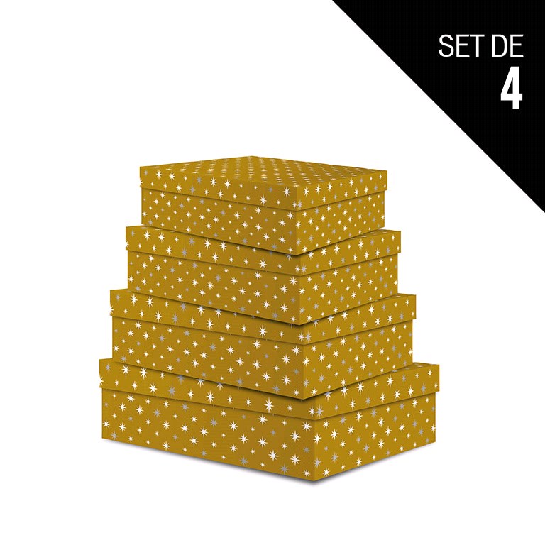 Set Cajas Regalo Navidad Estrellas Oro