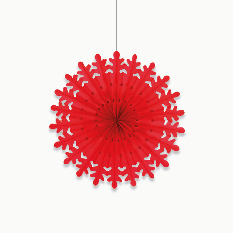 Snowflakes Medium Red Papel Fan