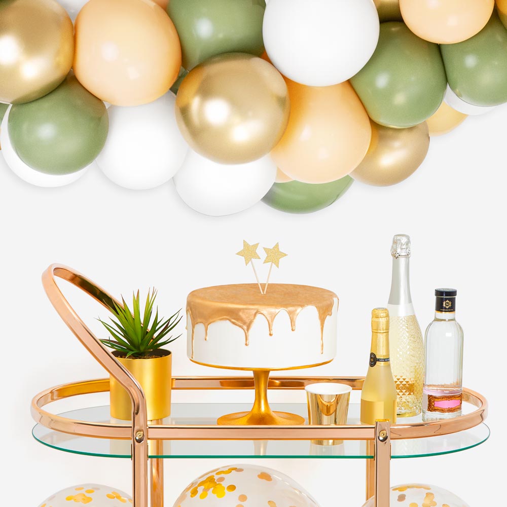 Gold, green, salmon and white balloon set