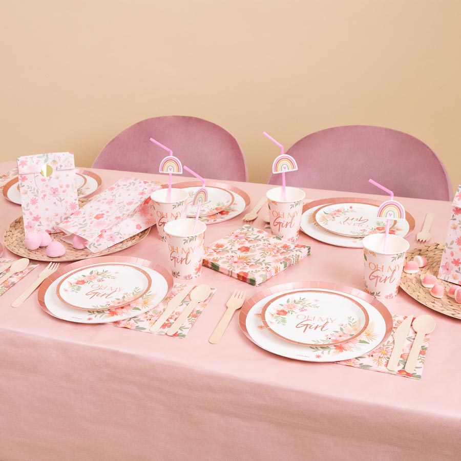 Kit de table premium 12 personnes rose de douche de bébé