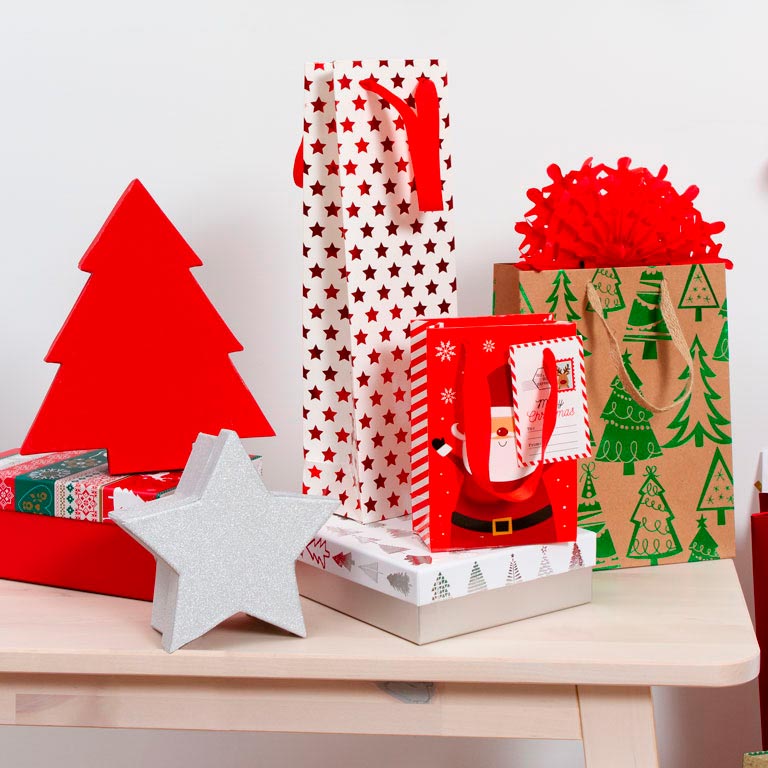 Set Cajas Regalo Navidad Forma Árbol Rojo