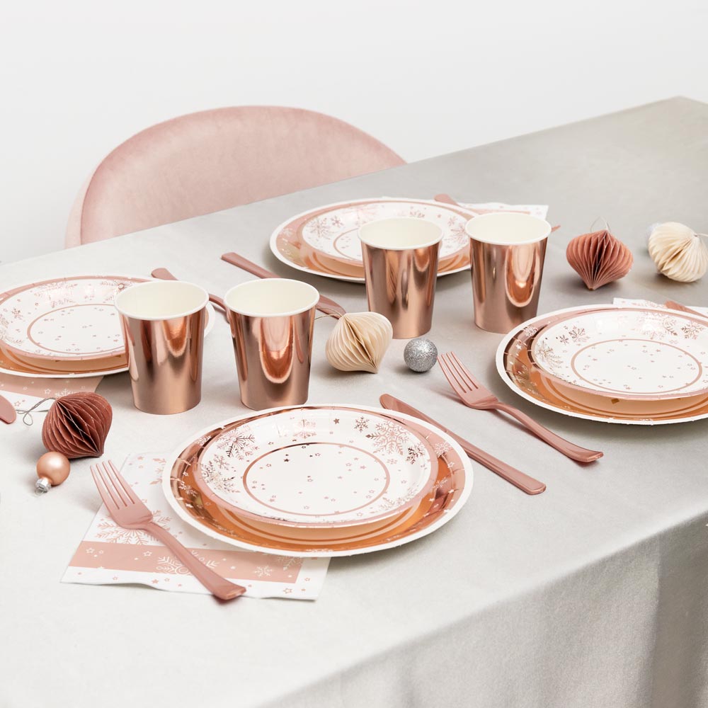 Metallische Weihnachtskappe Teller Ø23 cm Copo Snow Pink Gold