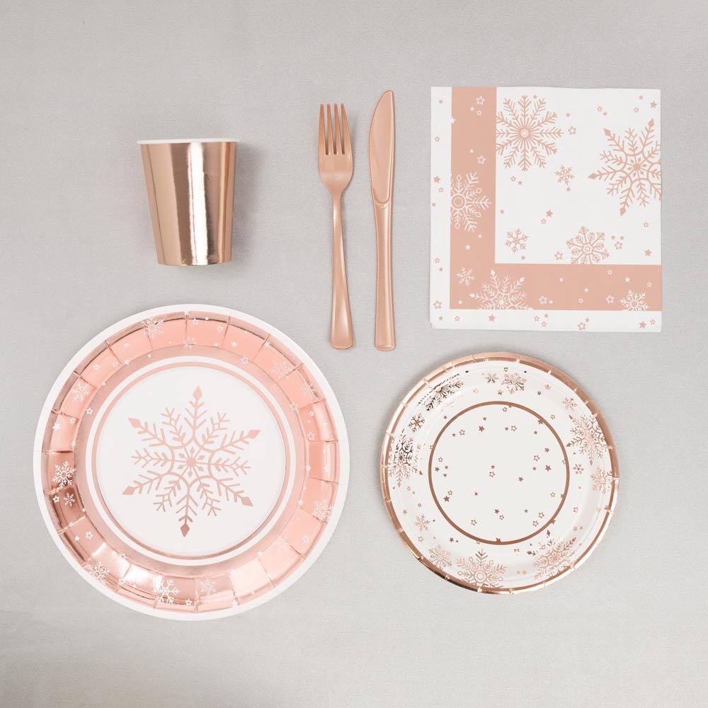 Plaque en carton de Noël métallique Ø23 cm Copo Snow Pink Gold