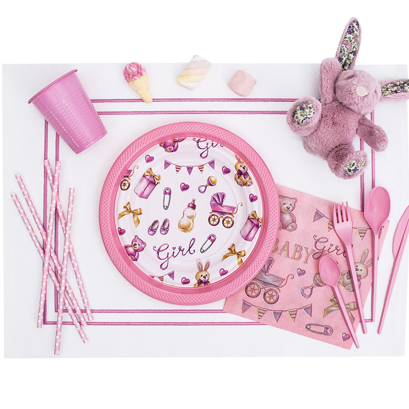 Plastikplatte Babyparty Ø23 cm rosa