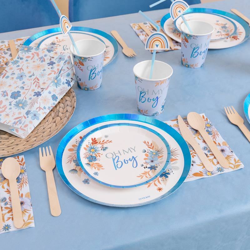 Premium -Tisch -Kit 12 Personen Babyparty Blau