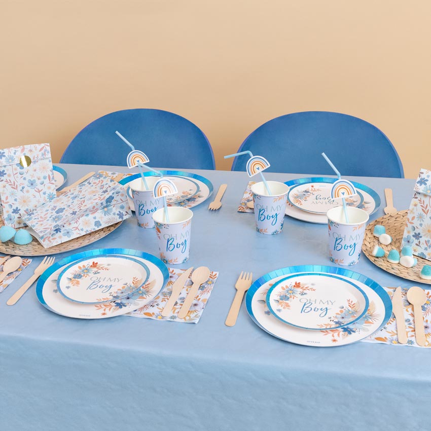 Premium -Tisch -Kit 12 Personen Babyparty Blau